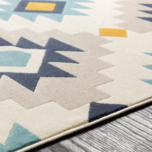 Load image into Gallery viewer, Blue + Gold Patterned Rug
